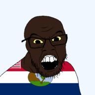 black_skin clothes county flag flag:liberia flag:nimba_county glasses hair liberia liberian mustache nimba_county open_mouth small_eyes soyjak stubble transparent transparent_background variant:feraljak yellow_sclera // 1500x1500 // 57.0KB