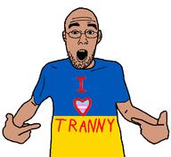 arm clothes ear glasses hand hohol i_love open_mouth pointing soyjak stubble text tranny tshirt variant:shirtjak // 818x749 // 53.5KB