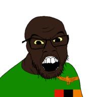 black_skin clothes country flag glasses open_mouth small_eyes soyjak stubble variant:feraljak zambia // 1500x1500 // 47.4KB