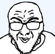 eyebrows glasses smile smirk smug soyjak stubble variant:rupturejak // 423x416 // 11.0KB