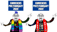 adolf_hitler arm blue_hair european_union flag hair hand nafo nato nazism open_mouth pride_flag racism rainbow_flag refugees_welcome russia russo_ukrainian_war soyjak swastika text ukraine variant:bernd // 1920x1080 // 677.0KB