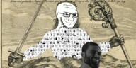 antenna beard blur bug calarts closed_mouth clothes collage computer crying distorted ear full_body gigachad glasses glowing_glasses gun hair hand holding_object holding_sword leviathan mask multiple_soyjaks mustache ominous onion philosophy pointing pointing_at_viewer reddit shadow smile smug soyjak stretched_mouth stubble subvariant:wewjak subvariant:wholesome_soyjak sword text thomas_hobbes tongue variant:a24_slowburn_soyjak variant:blackbeard_soyjak variant:cryboy_soyjak variant:et variant:excited_soyjak variant:gapejak variant:israeli_soyjak2 variant:its_out_get_in_here variant:malik_shaquan variant:markiplier_soyjak2 variant:snoojak variant:soyak variant:tony_soprano_soyjak variant:wojak weapon // 2229x1113 // 4.4MB