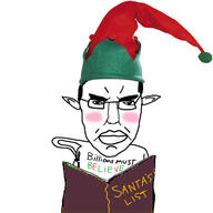 artist:sectionalism blush book christmas christmas_elf elf millions_must_die naughty_list pen pointy_ears pointy_hat soyjak subvariant:pol_face variant:chudjak // 3464x3464 // 936.6KB