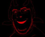 CrimsonVoidHydra1488_(user) black_sclera black_skin hair horn meta:tagme oc red_eyes red_teeth self_insert smile soyjak spike spikes variant:cobson // 750x626 // 14.9KB