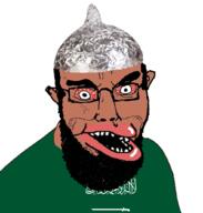 amerimutt arab arabic_text beard bloodshot_eyes brown_skin clothes ear eyebrows flag:saudi_arabia glasses green_shirt islam lips madkhali merge muslims open_mouth salafi saudi_arabia schizophrenia seething soyjak stubble subvariant:chudjak_front teeth tin_foil variant:chudjak variant:feraljak vein white_pupils // 981x1032 // 138.6KB