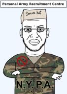 arm camouflage clothes erdl_pattern glasses hand m81 military military_uniform personal_army serious_hat soyjak stubble variant:sudanid_phenojak woodland // 1086x1531 // 417.9KB