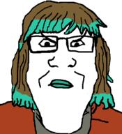 brown_hair character closed_mouth clothes frown game glasses green_hair lips meta:tag_character_name no_umbrellas_allowed soyjak variant:markiplier_soyjak // 600x659 // 21.8KB