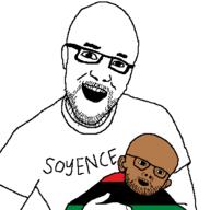 2soyjaks arm baby black_skin brown_skin clothes ear glasses hand open_mouth pan_african soyence soyjak stubble text variant:unknown // 400x400 // 5.7KB