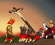 animal beard christian_cross christianity chud clothes crucifixion glasses horse iwo_jima_flag_raising jesus jesus_christ leopard religion roman rome spqr subvariant:feralsquirrel trend:squirreljakking variant:bernd variant:chudjak variant:feraljak yeshua ywnbag // 2507x2048 // 1.9MB