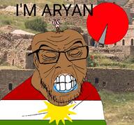 anatolia aryan brainlet brown_skin clenched_teeth closed_eyes country drool flag flag:kurdistan glasses irl_background kurdistan meta:op_took_a_selfie_of_xerself pie_chart retard small_brain soyjak stubble text turk turkiye variant:feraljak // 1143x1070 // 610.1KB