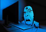 bald computer ear earring eyebrows glasses hand keyboard looking_to_the_left meta:not_oc nails nose nose_ring open_mouth queen_of_spades spade stubble subvariant:slutson teeth text typing variant:cobson // 1139x804 // 276.9KB