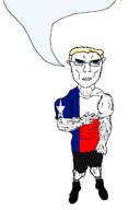 arm buff closed_mouth clothes ear flag full_body glasses hair hand leg shorts soyjak speech_bubble_empty subvariant:chudjak_front subvariant:unbotheredchud texas tshirt united_states variant:chudjak yellow_hair // 981x1608 // 73.8KB