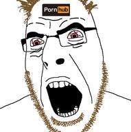 bloodshot_eyes brown_hair brown_stubble coomer glasses hair pornhub red_eyes soyjak stubble variant:cobson // 716x720 // 47.6KB