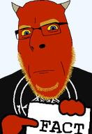 blond blue_eyes closed_mouth demon fact fact_sign horn neutral paper pentagram pointing red_skin series:countryaryan_gem! sign text trend:aryan variant:cobson yellow_hair yellow_sclera // 775x1127 // 28.1KB