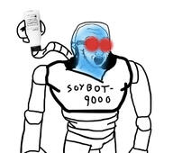 bottle glasses glowing glowing_eyes inhuman open_mouth robot soy soyjak soylent stubble text variant:soyak // 718x635 // 145.6KB