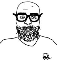 clothes forklift glasses open_mouth soyjak stubble variant:unknown // 734x762 // 79.7KB
