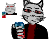 animal artist:quickslaughter can cat cat_ear clothes drawing drink eyebrows glasses grey_skin hand holding_object looking_at_you looking_to_the_right meta:namefags meta:sketching_won name nose quickslaughter_(namefag) red_glasses sharp_teeth sketch smile smug soda sproke stubble subvariant:massjak subvariant:massmeowjak teeth text variant:gapejak whisker // 1200x853 // 62.2KB