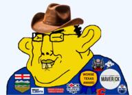 alberta asian award buck_teeth button calgary_flames canada clothes cowboy_hat edmonton_oilers fat flag:alberta freedom_convoy gun hair hat justin_trudeau make_canada_great_again mutt pierre_Poilievre slant_eyes smile sticker texas variant:chudjak wexit yellow_skin yellow_teeth // 1916x1384 // 929.3KB