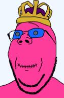 closed_mouth crown doll_(user) glasses pink_skin smile soyjak stubble variant:gapejak // 600x911 // 20.1KB