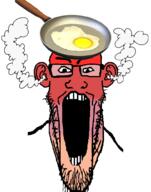 angry ear egg food frying_pan fume glasses head_steam hothead open_mouth pan red_skin soyjak stretched_mouth stubble teeth variant:markiplier_soyjak // 785x1000 // 261.9KB