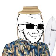 flower glasses hawaiian_shirt plant smile smug straw_hat stubble sunglasses surf surf_board surfing variant:soyak // 1080x1080 // 745.8KB