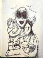 black_and_white black_hole clothes evil female fist full_body glasses hair hat mametchi meta:soytober meta:soytober2024 multiple_soyjaks mutant open_mouth petra pointing poopson smile stubble the_thing variant:brojak variant:lennonjak variant:mameson variant:poopson variant:two_pointing_soyjaks yellow_hair // 1536x2048 // 4.6MB