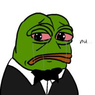 amphibian artist:xJanny clothes crying depressed drawing frog green_skin looking_at_viewer looking_at_you nas:pepe pepe_the_frog red_eyes sad suit tear text tuxedo // 512x512 // 11.6KB