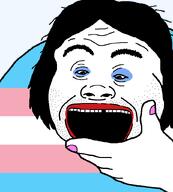 flag:transgender_pride_flag hair hand lipstick open_mouth remastered soyjak stubble subvariant:thinklicia thick_eyebrows thinking tranny troon variant:alicia // 750x832 // 16.8KB