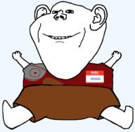 closed_mouth clothes ear hand hands_up hello_my_name_is_(sticker) looking_at_you sabiopajin_(user) shaved shorts smile subvariant:pissbaby transparent_background variant:impish_soyak_ears // 1480x1452 // 94.9KB