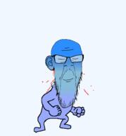 animated bald blood calm closed_eyes closed_mouth glasses jumping soyjak variant:feraljak // 609x654 // 125.9KB