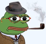 amphibian closed_mouth clothes collared_shirt fair_isle fixed frog glssses green_skin lips nas:pepe necktie pepe pepe_the_frog pipe smoke smoking sport_coat suit suit_and_tie sweater tortoise_glasses // 1241x1202 // 980.8KB