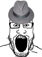clothes fedora glasses hat open_mouth soyjak stubble variant:markiplier_soyjak // 750x1000 // 174.7KB