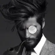 beard ear fancy gigachad gray_background gray_hair gray_skin hair lips looking_down meta:not_oc monocle nas:gigachad necktie nose smoking suit_and_tie wise