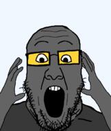 beard glasses grey_skin soot soyjak_party subvariant:ppplier variant:markiplier_soyjak variant:ppp // 519x616 // 74.9KB