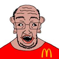 amerimutt balding clothes ear glasses hair mcdonalds open_mouth soyjak stubble variant:unknown // 1080x1080 // 56.7KB