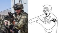 arm clothes donald_trump female flag glasses gun hand helmet holding_object irl israel maga military multicam open_mouth penis soyjak stubble tagme_context testicles united_states variant:unknown // 1442x806 // 420.9KB