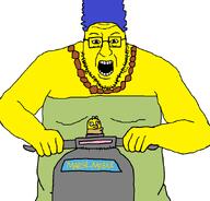 beard blart blue_hair dress glasses homer_simpson marge marge_moment marge_simpson open_mouth scooter soyjak the_simpsons variant:blartjak yellow_skin // 875x837 // 28.0KB