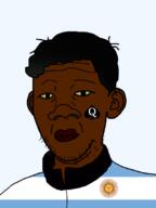 argentina bbc black_skin closed_mouth clothes country ear flag hair large_nose queen_of_spades soyjak stubble tattoo text variant:kuzjak yellow_sclera // 810x1080 // 100.9KB