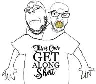 angry arm clenched_teeth clothes get_along_shirt glasses looking_at_each_other stubble template tshirt two_soyjaks variant:feraljak variant:gapejak yellow_teeth // 1180x1032 // 291.5KB