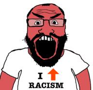 angry arm balding beard clothes glasses hair i_love open_mouth racism red_skin reddit soyjak subvariant:science_lover text tshirt upvote variant:markiplier_soyjak // 816x785 // 94.4KB