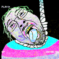animated crying flag glasses glitch hair hanging moshed mustache open_mouth play purple_hair red_eyes rope soyjak stubble suicide text tongue tranny variant:bernd vhs yellow_teeth // 600x600 // 2.5MB