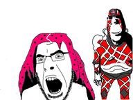 2soyjaks angry biting_lip diavolo_(jojo) gem glasses hair jojos_bizarre_adventure king_crimson_(jojo) looking_to_the_left open_mouth pink_hair soyjak stand_(jojo) stubble subvariant:hornyson variant:cobson // 640x480 // 168.1KB