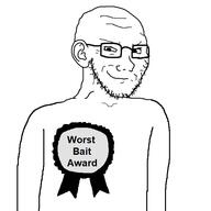 award badge bait closed_mouth ear glasses ribbon smug stubble variant:soyak white_background worst_bait_award // 600x600 // 37.7KB