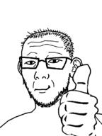 closed_mouth ear glasses hair hand smirk soyjak stubble thumbs_up variant:carterjak variant:kuzjak // 810x1080 // 70.3KB