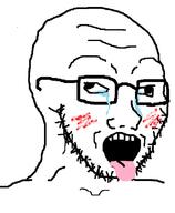 ahegao blush cross_eyed crying glasses looking_up open_mouth soyjak stubble tongue variant:soyak // 653x792 // 116.5KB