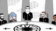 4soyjaks angry anime anime_background anthrazit_(band) beard blue_eyes blue_hair brown_hair brown_skin chudjak_brothers closed_mouth clothes cross drawn_background fire_emblem glasses hair kali_yuga marianne_von_edmund medal meeting nazism neutral orthodox_cross pillar red_beard sonnenrad soyjak subvariant:neutralplier swastika table text variant:chudjak variant:markiplier_soyjak video // 1280x720, 46.7s // 6.2MB