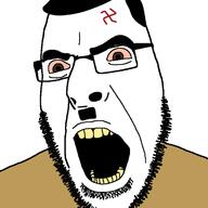 adolf_hitler clothes glasses mustache nazism open_mouth red_eyes soyjak stubble swastika tattoo variant:cobson yellow_teeth // 721x720 // 39.4KB