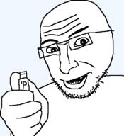 arm devious evil flash_drive glasses hand holding_object open_mouth smug soyjak stubble template thumbs_up transparent_background usb variant:thumbjak // 454x497 // 8.4KB