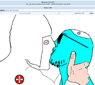 blue_skin closed_eyes closed_mouth clothes epx7fclhdrp_(namefag) gill_koyim_(namefag) glasses glowing glowing_skin goy hand hat israel judaism kike kippah kiss kissing kkk kkk_(namefag) ku_klux_klan mossad robe screenshot stubble subvariant:flarteyejak sunglasses text transparent_background trend:glowie variant:fisheyejak variant:flartson white_skin // 1100x980 // 54.3KB