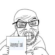 angry anonymous coal finger glasses hand holding_object mustache paper pointing soyjak stubble text variant:feraljak wrinkles // 1024x1024 // 136.8KB